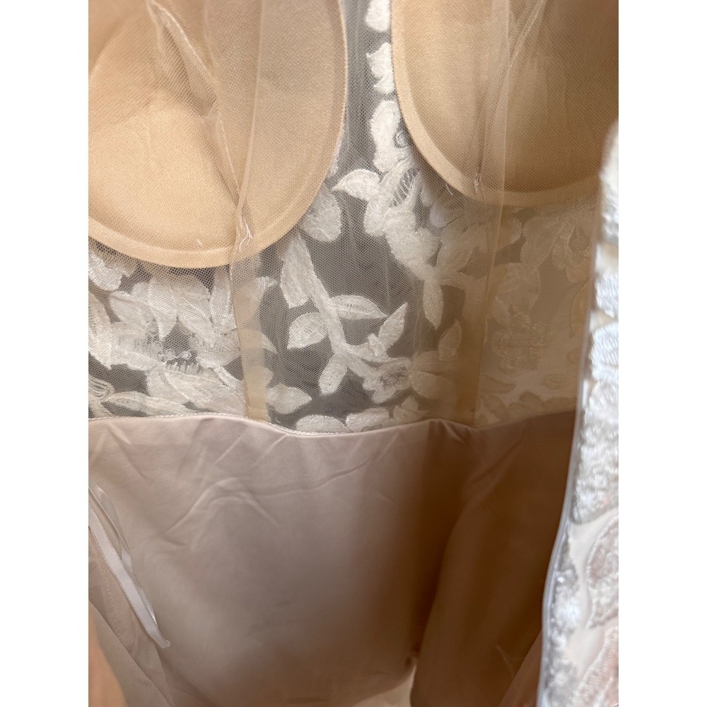 Wedding Bridal Gown White Dress XS/S Lace Floral Appliqué Sheer Long Sleeve - Picture 14 of 16
